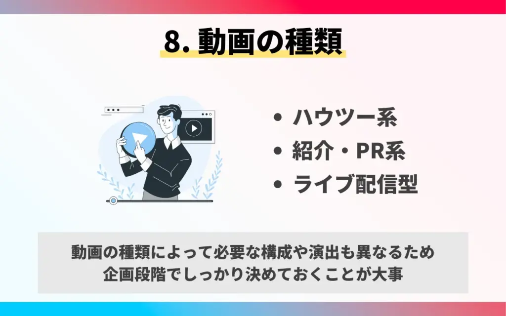 YouTube企画書の作り方と基本項目8. 動画の種類